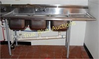 STAINLESS STEEL 3 BASIN SINK WITH DRAINBOARD 74"X2