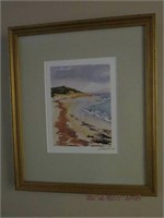 Framed sea shore print signed Sorrell 05
