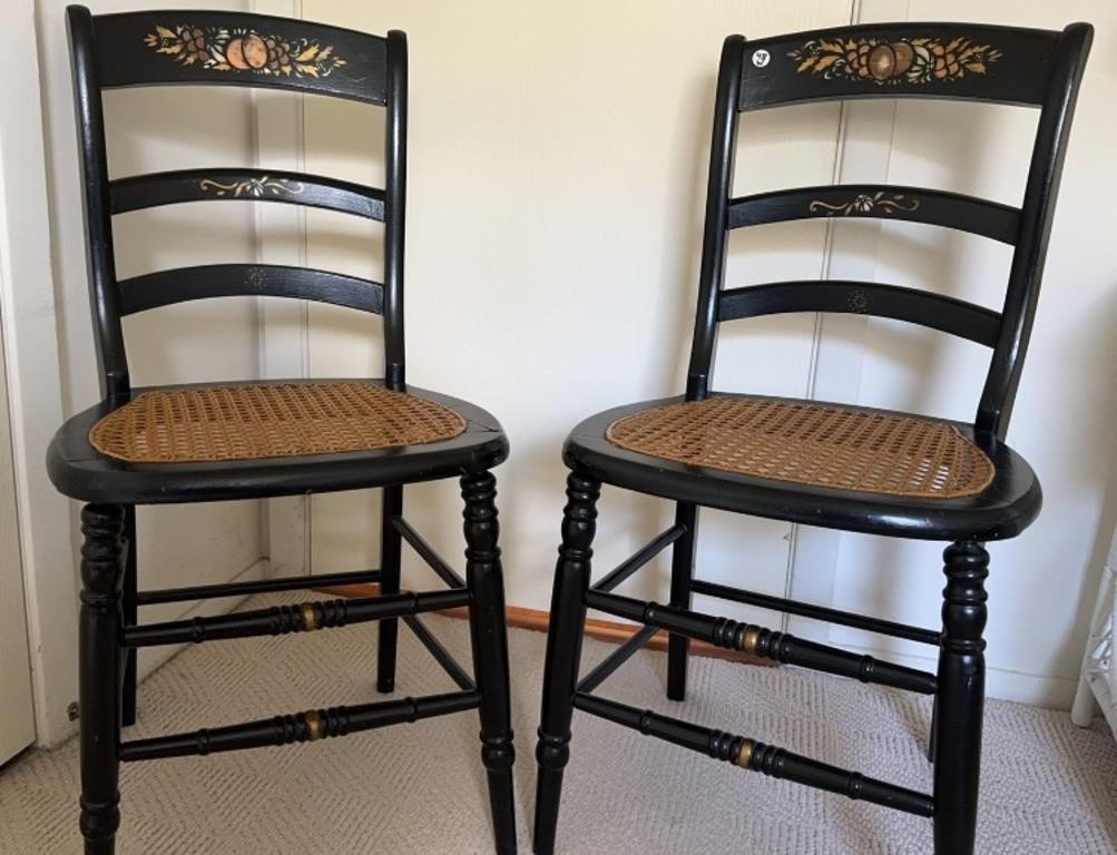 (2) Matching Black Caned Bottom Chairs