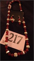 CARNELIAN AND GOLD FILLED BEADED NECKLACE 16"