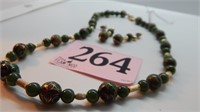 JADE AND GOLD FILLED BEADED NECKLACE AND EARRING