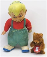 Vintage Beany Doll And Wind Up Drumming Bear