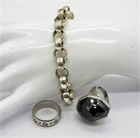 Silver Tone Bracelet & Rings