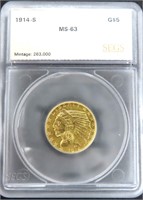 1914-S $5 Gold Indian, SEGS MS63