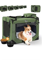 L Dog Crate w/ Bowl  Blanket  green