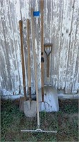 Yard and garden tools with old pitchfork