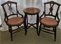 Antique Small Tea Patio Table & Two Chairs