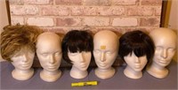 (9 PCS) 6 STYROFOAM WIG HEADS & 3 WIGS