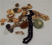 Collection of cameo costume jewelry in a variety