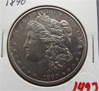 1890 Morgan silver dollar.