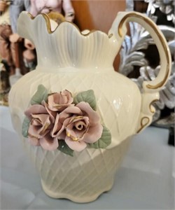 7 1/2" CERAMIC PITCHER W/APPLIED ROSES