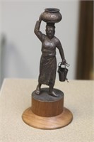 Indonesia? Bronze Lady Worker on Wooden Stand