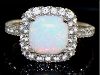 Cushion Cut White Opal & Topaz Dinner Ring