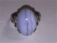 BLUE LACE AGATE, 925 STERLING SILVER RING SZ 6.75