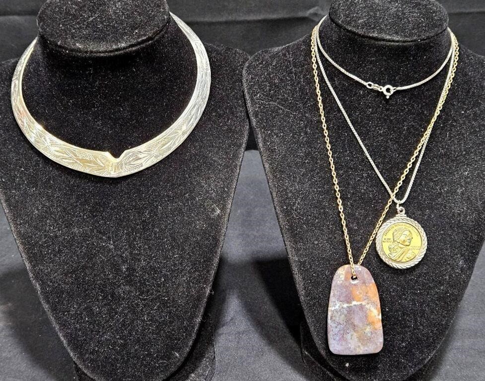 3 Fashion Necklaces - Collar, Sacagawea, Agate