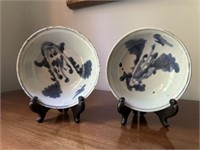 Pair Antique Blue / White Porcelain Bowls