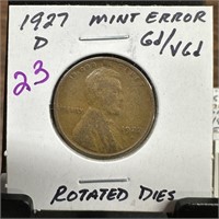 1927-D WHEAT PENNY CENT ROTATED DIES