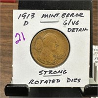 1913-D WHEAT PENNY CENT STRONG ROTATED DIES