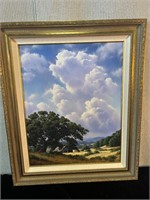 David Dalton Painting Barn with Clouds & Trees