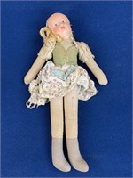 Vintage 12" Cloth Rag Doll. Blue Eyes, her head