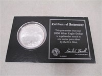 2000 American Silver Eagle Dollar w/ COA