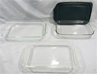 3 PYREX/ANCHOR CASSEROLE DISHES * 1 LID