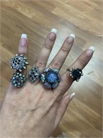 5 blue rhinestone costume jewelry rings
