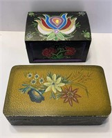 22 wooden trinket boxes 
Black floral chest 4” H
