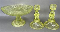 3 American canary pressed glass items ca. third
