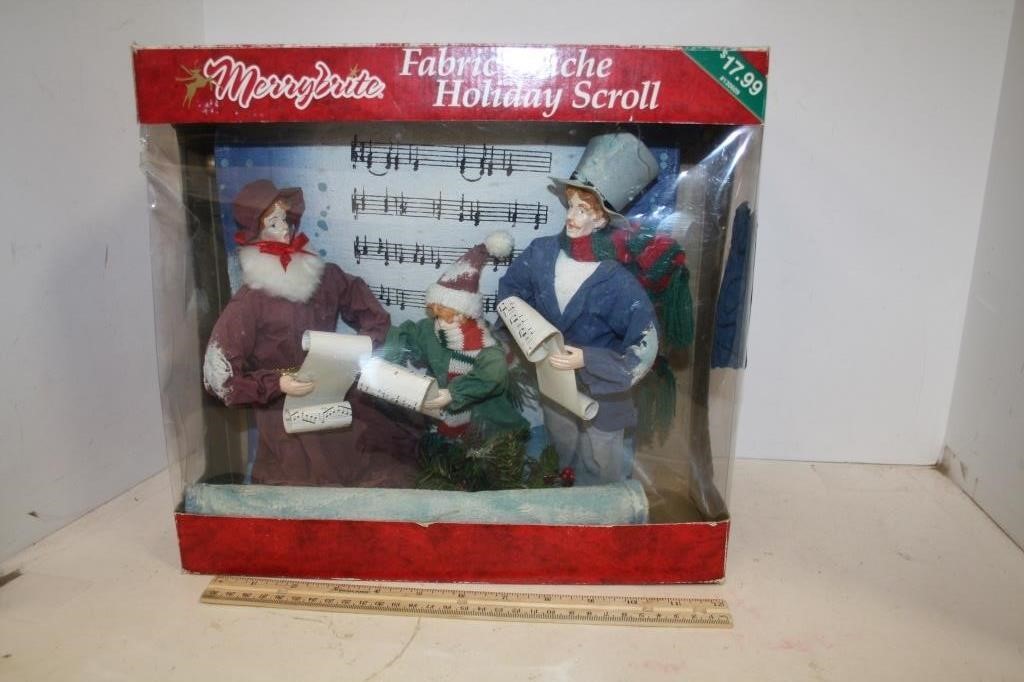 Merrybrite Fabric mache Holiday Scroll  in box