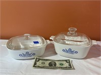 2 Vintage Cornflower Corningware Casseroles