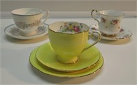 SET OF (3) ENGLISH CUP & SAUCER SETS ONE W/LUNCH