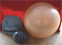 Bowling Ball, Bag, & Yoga Ball