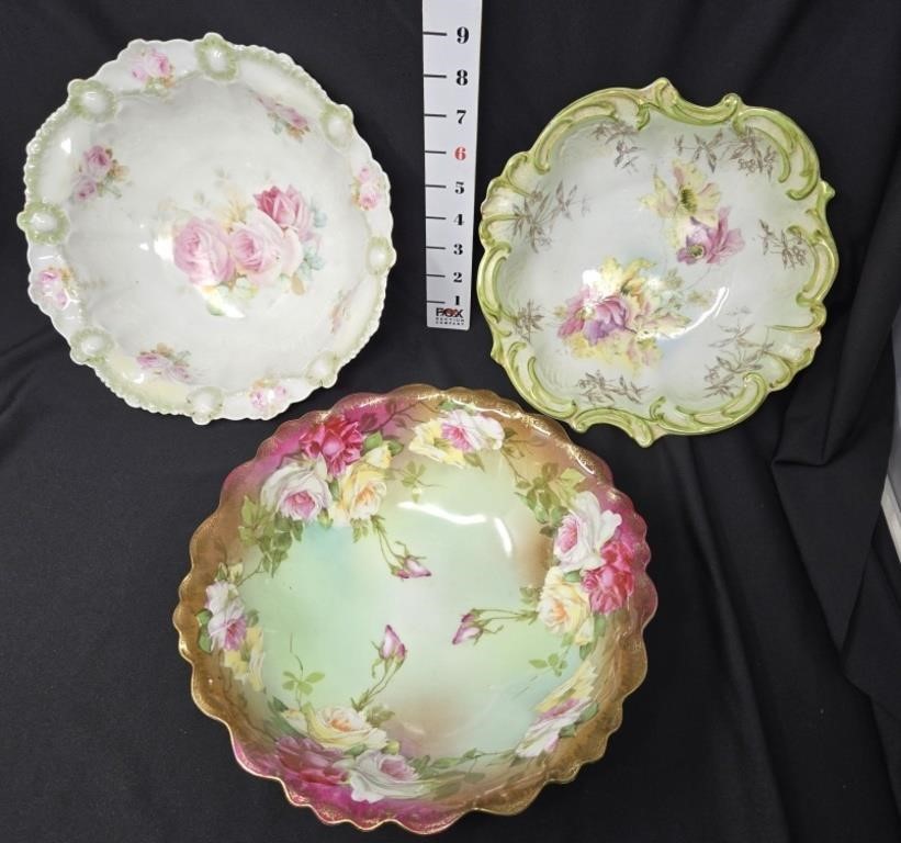 (3) Rose Decorated Bowls