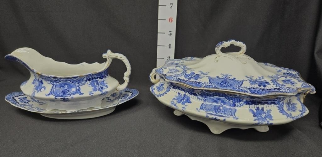 Wedgwood Flow Blue Casserole & Gravy Boat