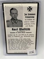 WWII GERMAN SOLDIERS OBITUARY CARD