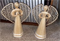 (2) Vintage Woven Straw Folk Art Angels