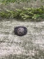 Sterling Silver Wide Cigar Band Marcasite Ring