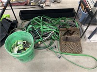 Watering Hoses with Pail of Misc Items