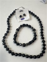 Onxy Bracelet & Necklace w/stud earrings