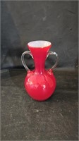 Double Handle Blown Encased Glass Red