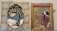 Pair of Stained Glass Pieces. Abstract in Wood