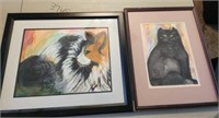 Pair of Original Cat Paintings. Fluffy Calico