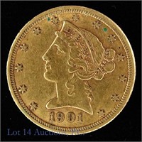 1901 U.S. Liberty Head $5 Gold Half Eagle
