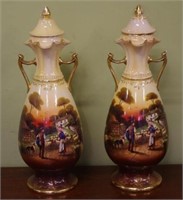 Pair of English lidded mantle vases
