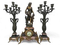 19th C. French 3pc Art Nouveau Clock Garniture Set