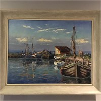 OIL ON CANVAS HARBOUR SCENE SIGNED