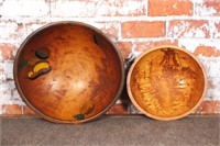 Pair Of Decorated Turned Wooden Bowls