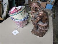 THE THINKER STATUE & UNUSED LAMP SHADES