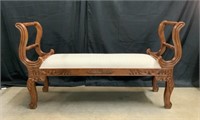 White Upholstered Wood Frame Settee